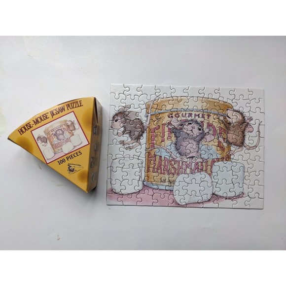Vintage House Mouse Mini Jigsaw Puzzles Cheese Wheel Shaped Set of 6 Complete - Picture 3 of 9